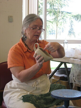 Cathi demonstrating throwing technique in the first part of the workshop